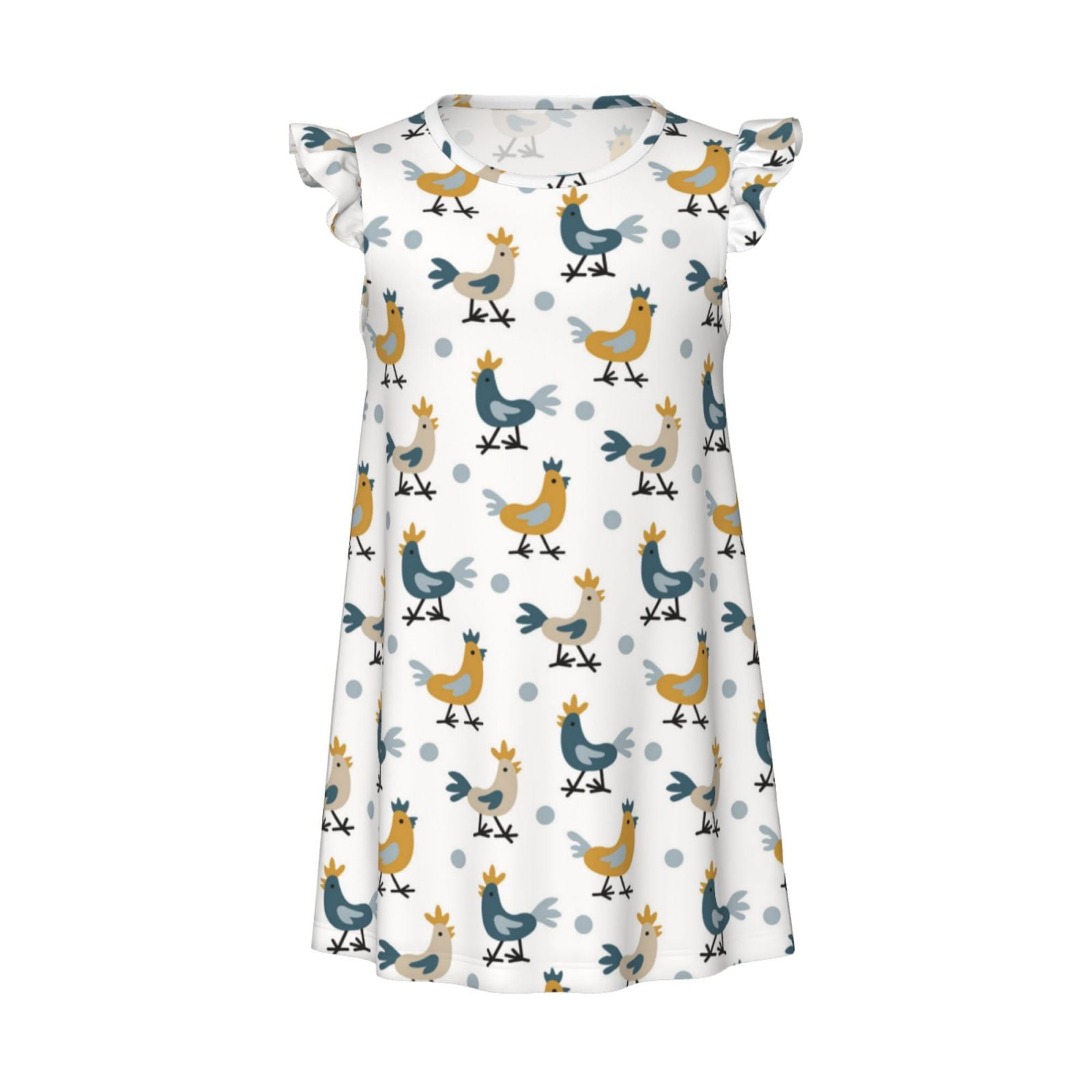 Girls Nightgowns Farm Roosters Soft Comfort Flutter Sleeves Night