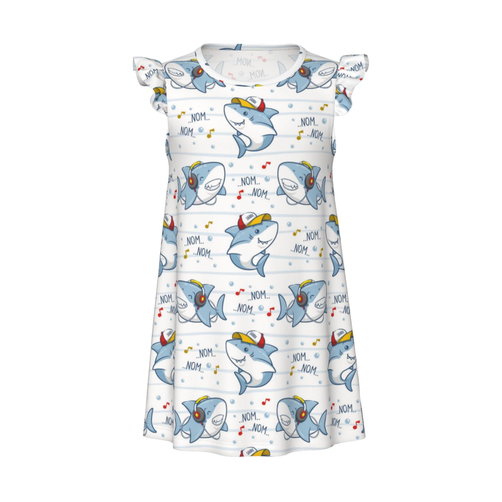 Girls Nightgowns Funny Cartoon Shark Happy Short Sleeves Dress Girls