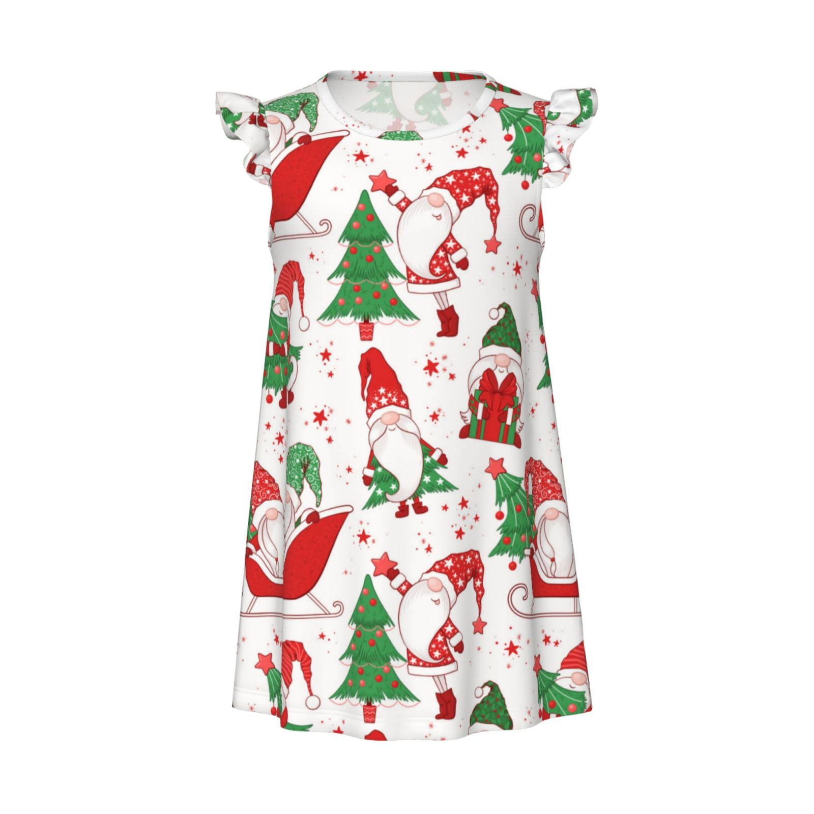 Girls Nightgowns, Gnomes Merry Christmas Flutter Sleeves Sleepwear