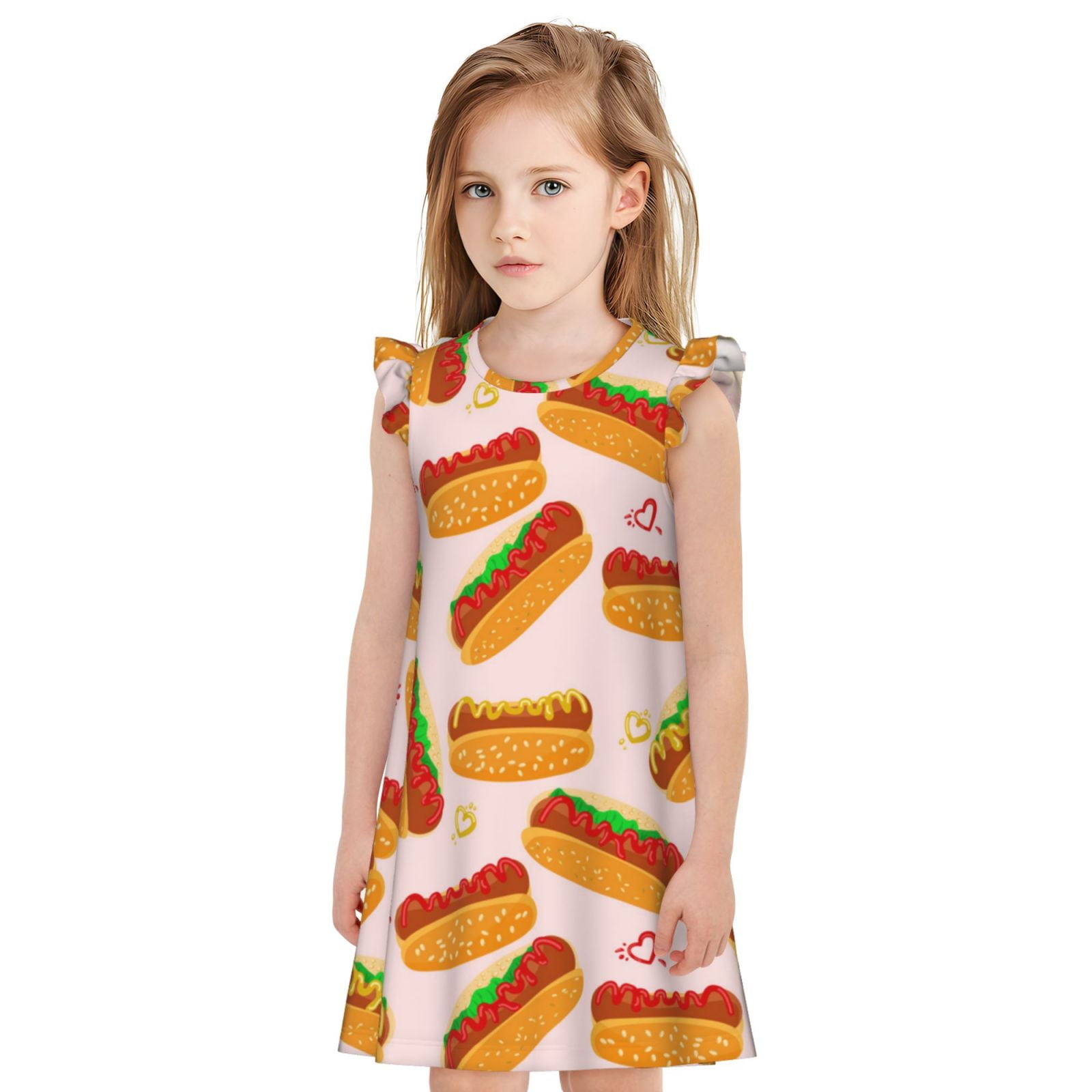 Girls Nightgowns, Hot Dog In Heart Pajamas for Girls, Soft Flutter