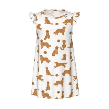 Girls Nightgowns - Labrador Retriever Dog Head Soft Comfort Flutter Sleeves Night Sleep Dress Sleepwear for Toddler Girl Pajamas Pjs