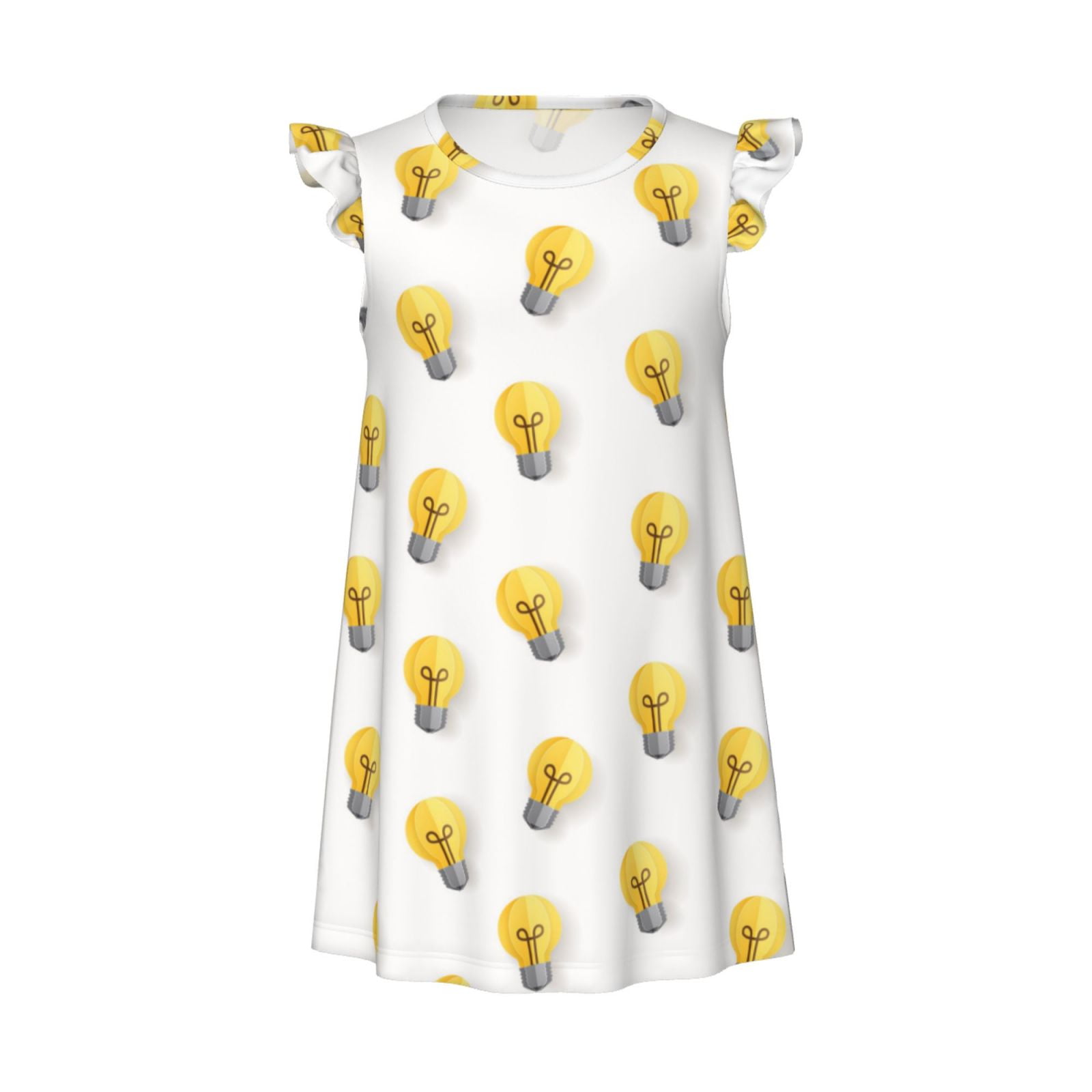 Girls Nightgowns Light Bulb Print white Soft Comfort Flutter Sleeves