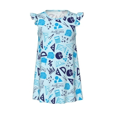 Girls Nightgowns - Math Print ruler blue Soft Comfort Flutter Sleeves Night Sleep Dress Sleepwear for Toddler Girl Pajamas Pjs