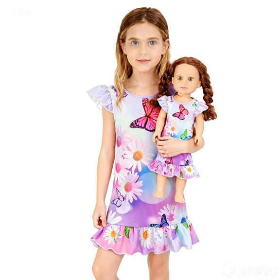 Girls Nightgowns Mermaid Pajamas Sleepwear for Girls and 18" Dolls Clothes