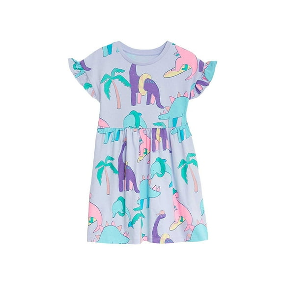 Girls Nightgowns Pajamas Dress Toddler Dinosaur Sleepwear Flutter Short Sleeves Outfit for Kids Sleep Dress Trendy ClotheS #Light Blue 4-5 Years