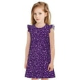 Girls Nightgowns Purple glitter Lightning Print Flutter Sleeves