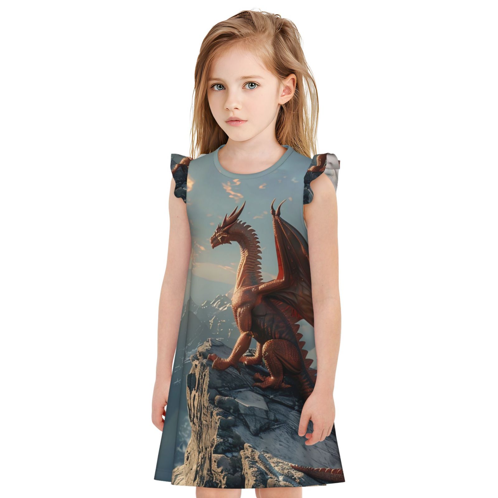 Girls Nightgowns Red Dragon Mountain Sunrise Soft Comfort Flutter