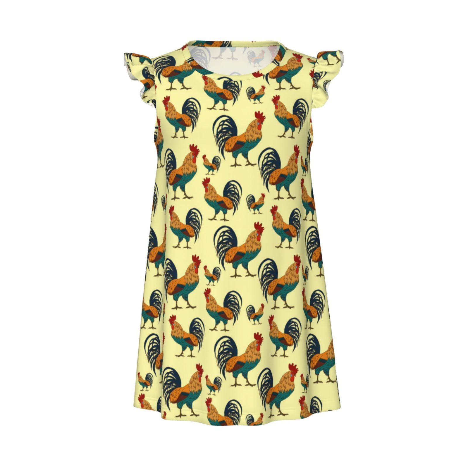 Girls Nightgowns Roosters In Farm Soft Comfort Flutter Sleeves Night