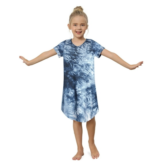 Girls Nightgowns Short Sleeve Pajamas Nightdress Knee Length Night Shirt for Kids Soft Sleep Wear Nighties Mother and Daughter Family Night Gown