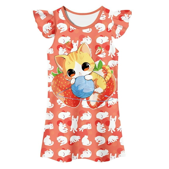 Girls Nightgowns Size 3-4 Years Girls Nightgowns Flutter Short Sleeves Princess Nightgown Sleepwear Soft Night Dress for Kids Toddler Girls #Red
