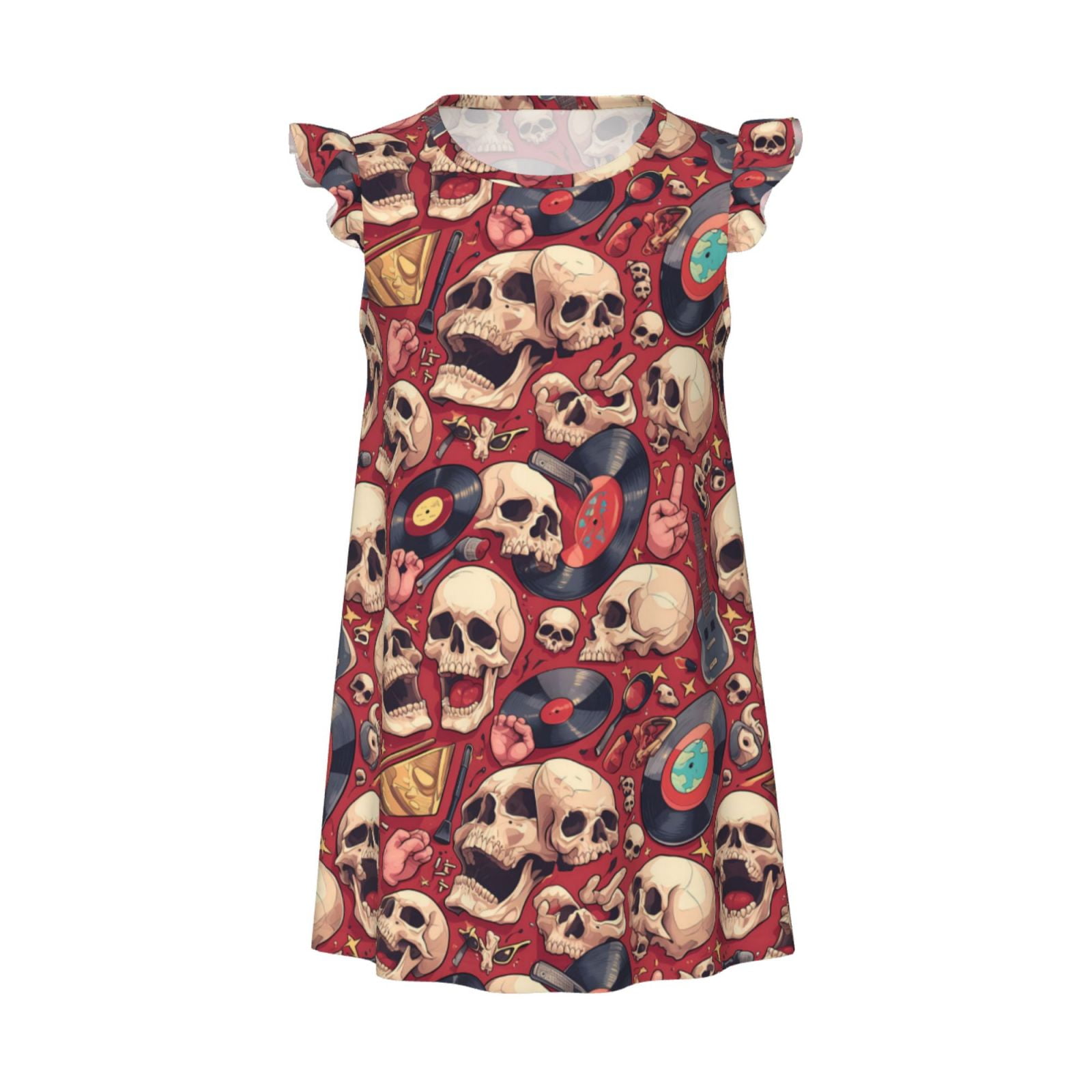Girls Nightgowns Skull record Guitar music Soft Comfort Flutter