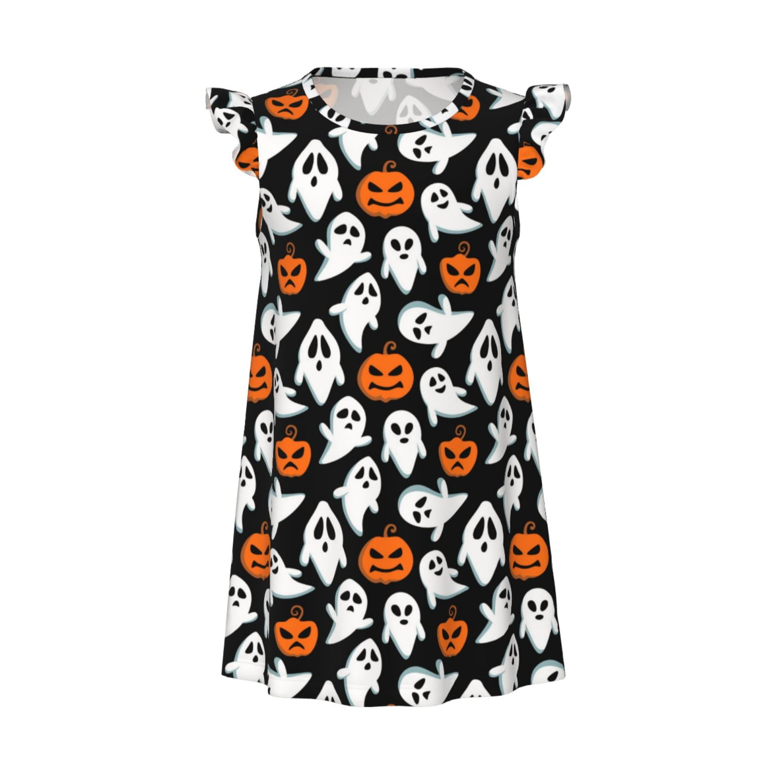 Girls Nightgowns, halloween ghost pumpkins print Flutter Sleeve Pajamas