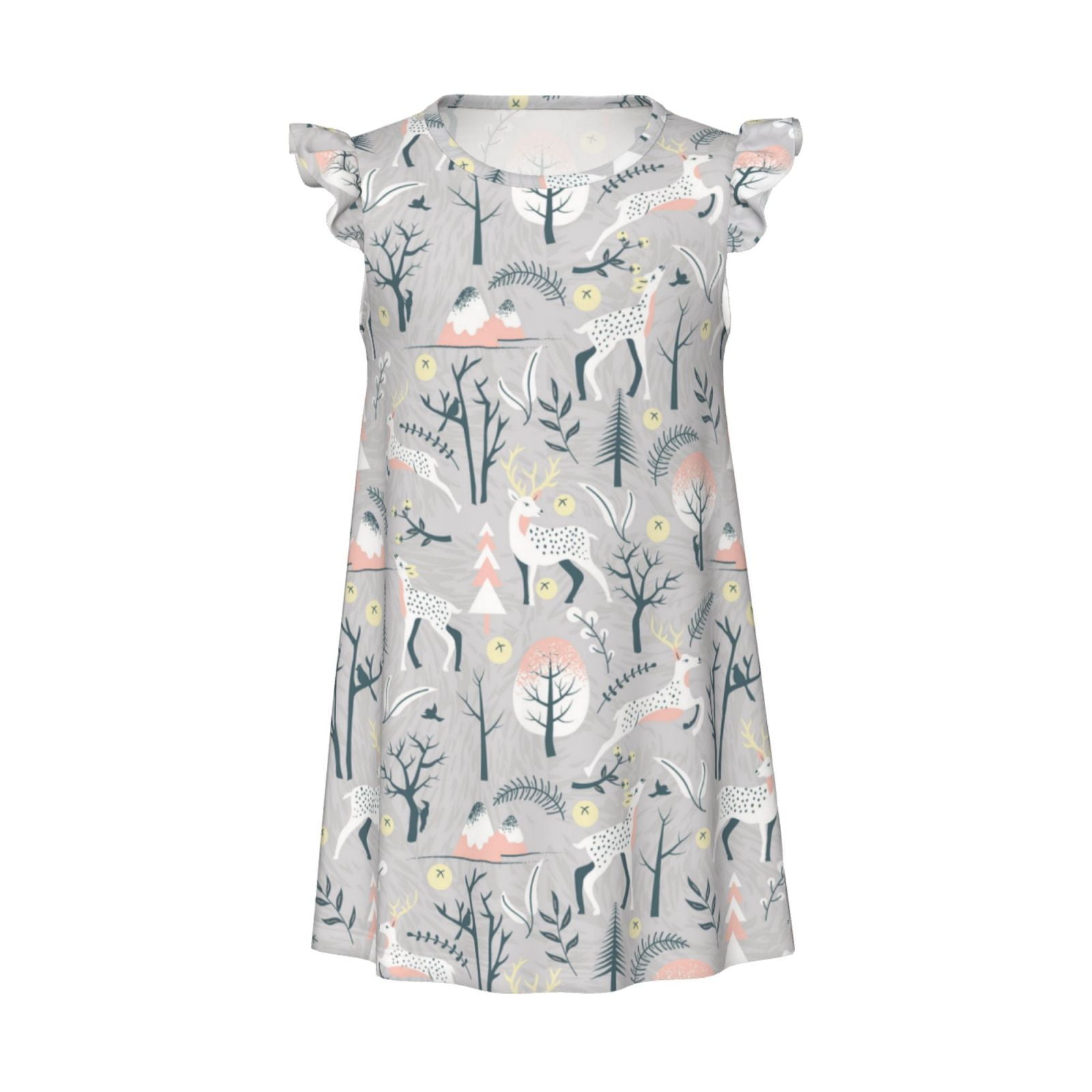 Girls Nightgowns white Moose winter tree Soft Comfort Flutter Sleeves