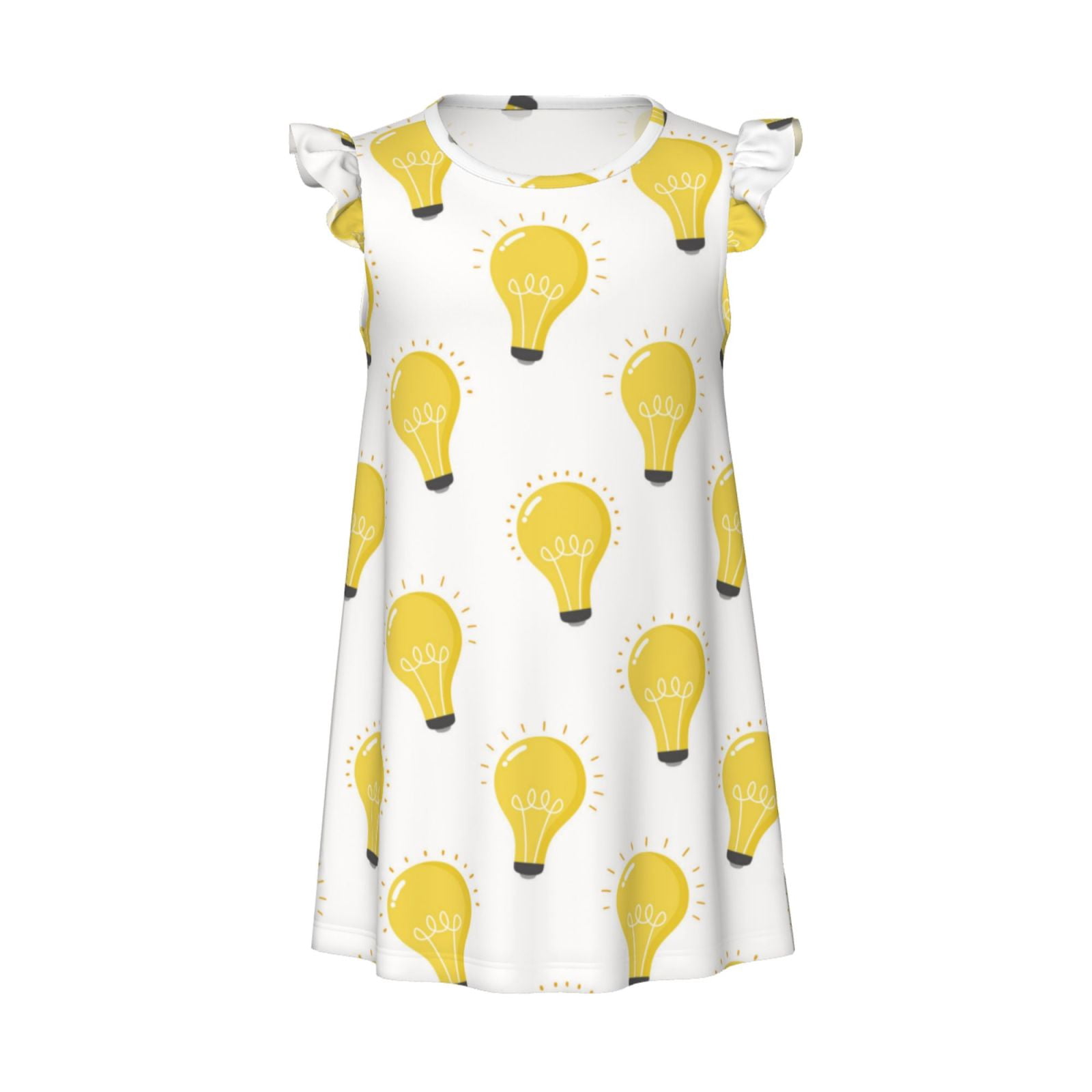 Girls Nightgowns - yellow Light Bulb Print Soft Comfort Flutter Sleeves ...