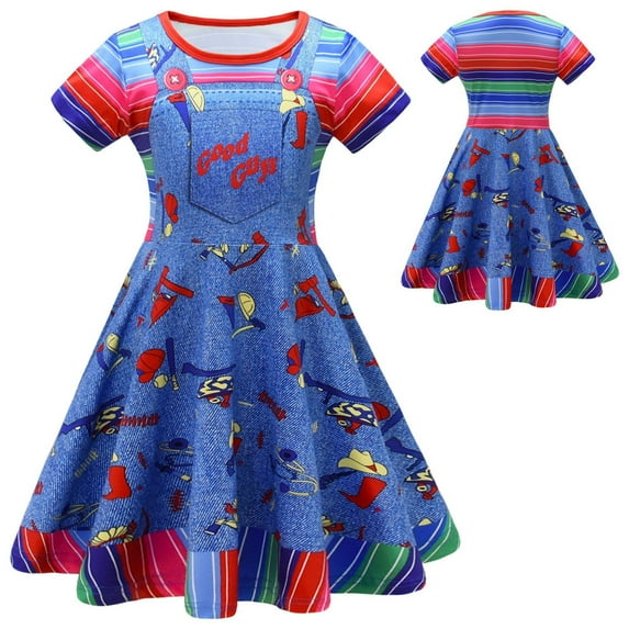 Girls Nightmare Killer Doll Costume Dress Halloween Good Cosplay Outfit, Size 4-5