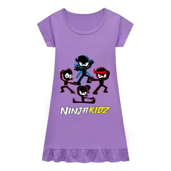 Girls Ninja Kidz Sleepwear – Pink Nightdress with Cool Cartoon Print – Short Sleeve Pajamas for Kids Ages 4-12