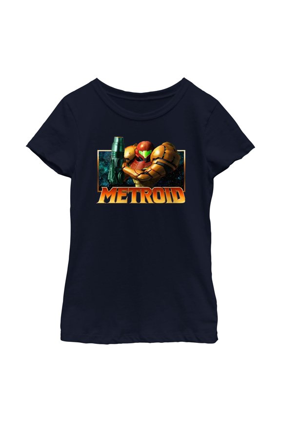 Girls Nintendo Samus Metallic Frame Badge T Shirt