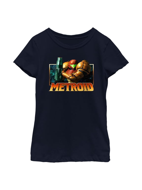 Girls Nintendo Samus Metallic Frame Badge T Shirt
