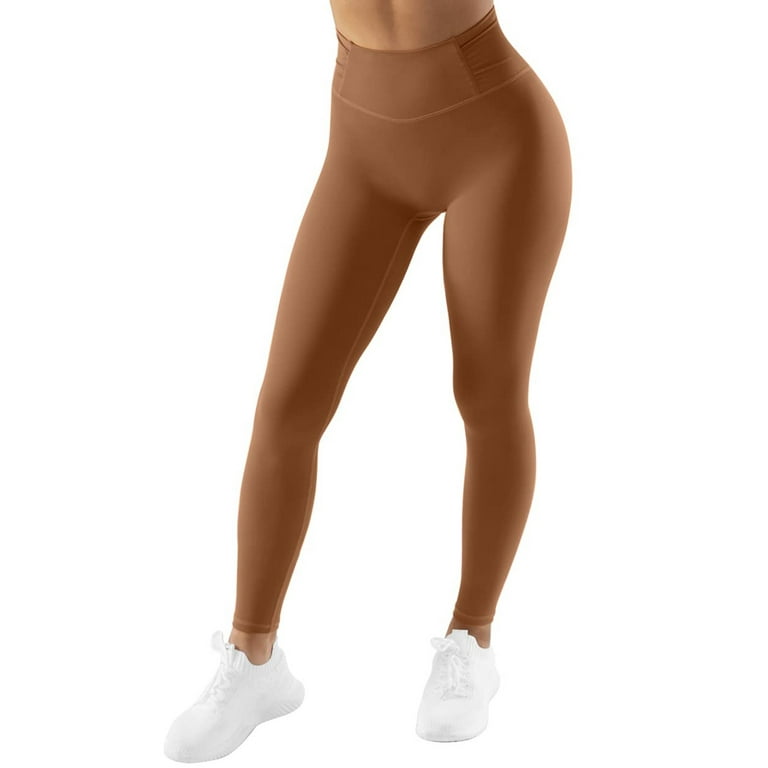 Girls No Front Seam Leggings Ruched High Waist Elastic Fitness