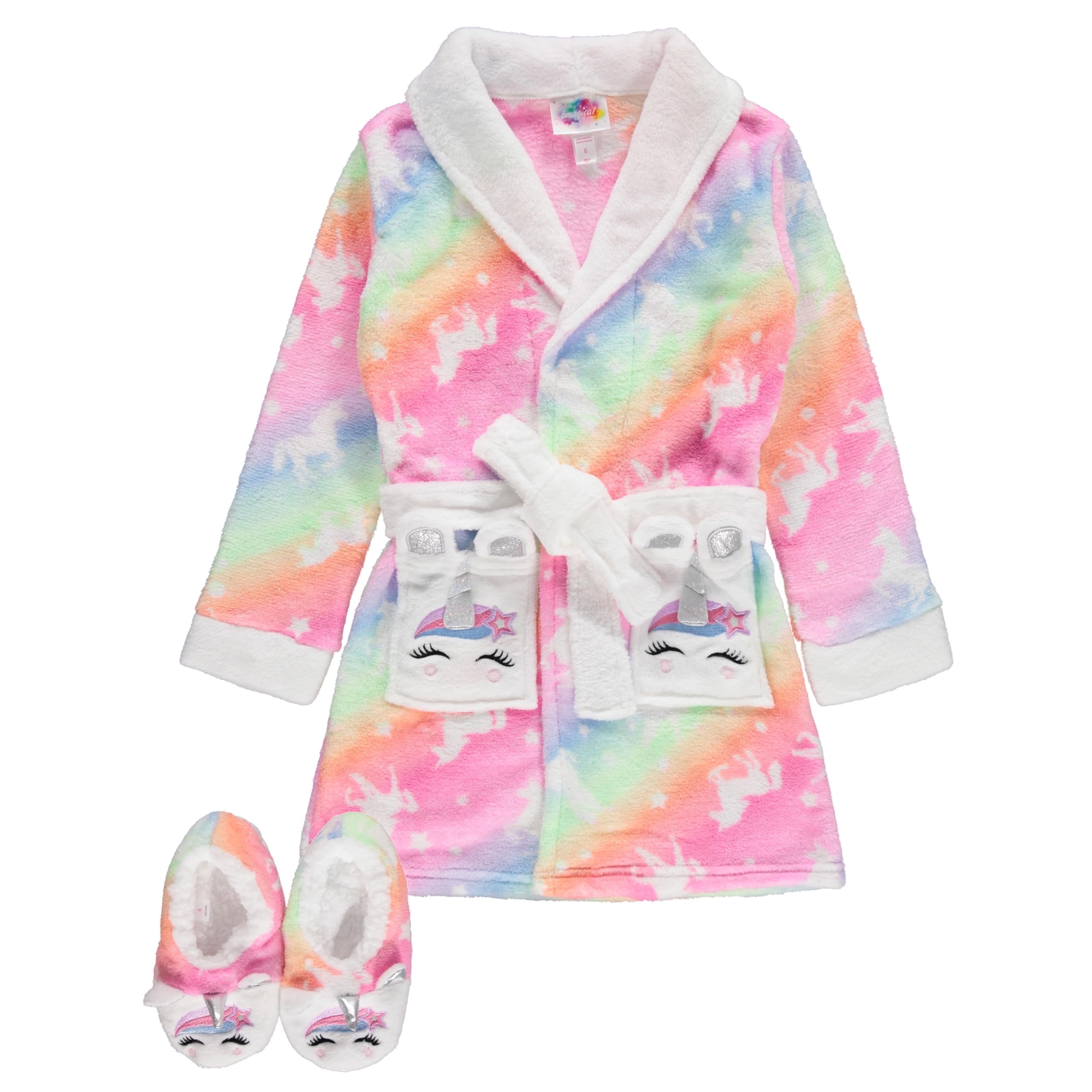 Girls' Unicorn Bathrobe Set - Soft, Cozy, and Fun with Matching Slippers - Perfect for Lounging