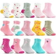 thumbnail image 1 of Girls Non Slip Socks 15 Pairs, Toddler Soft Cartoon Socks with Gripper for Girls 1-7 Years, 1 of 7