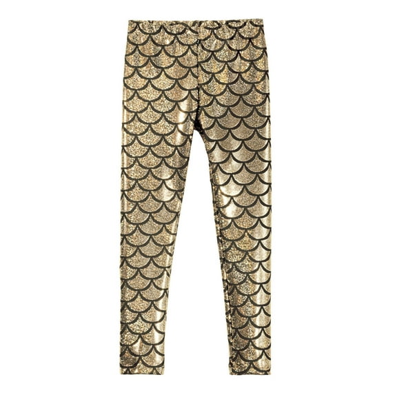 Made in USA Girls Novelty Leggings | Gold Mermaid Sparkle