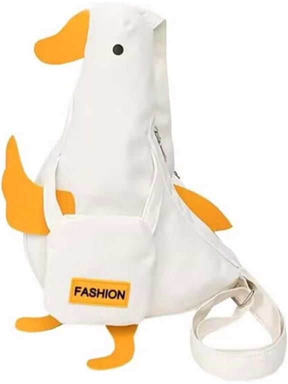 Girls' Novelty Wallets,Kawaii Purse,Cute Duck Crossbody Bag, Funny Cartoon Chest Wallet, Canvas Messenger Bag for Boy and Girls (White)