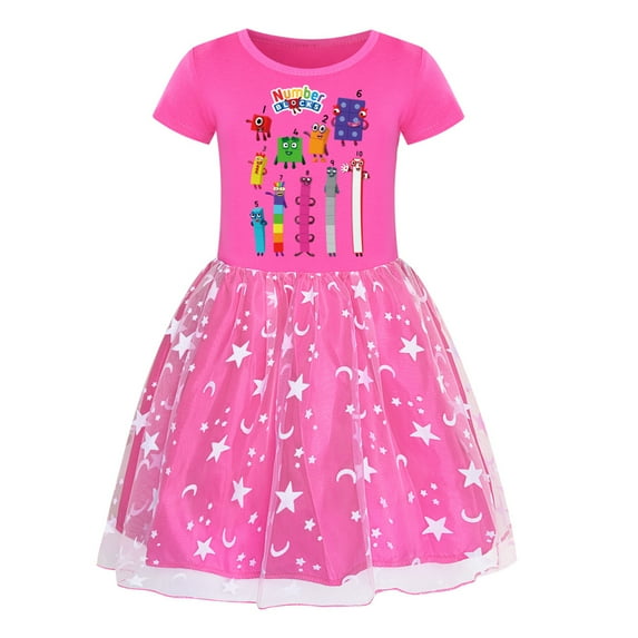 Girls Number Block Anime Fans Cartoon Graphics Casual Tutu Tulle Dress Costume Summer Short Sleeve Cute Print Playwear Round Neck Rainbow Star Ruffle Skirt Role Play Party Clothes Outfits Gift 3-9 