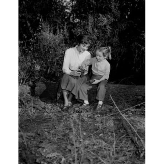 Girls Observing Pine Cone Poster Print - 18 x 24 in.