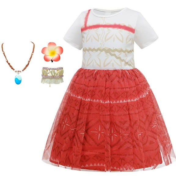 Girls Ocean Adventure Outfit with Necklace Flower Pin and Anklet Halloween Short Sleeve Dress Up, Size 7T