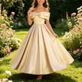 thumbnail image 1 of Girls Off Shoulder Big Bow Maxi Formal Dress A Line Satin Long Gown Kids Wedding Birthday Party Dress Beige 13--14 Years, 1 of 7