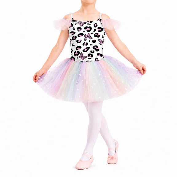 Aideaone Toddler Girls Ballet Leotard with Tutu Skirt Ruffle Sleeve Dance Costume Ages 3-7