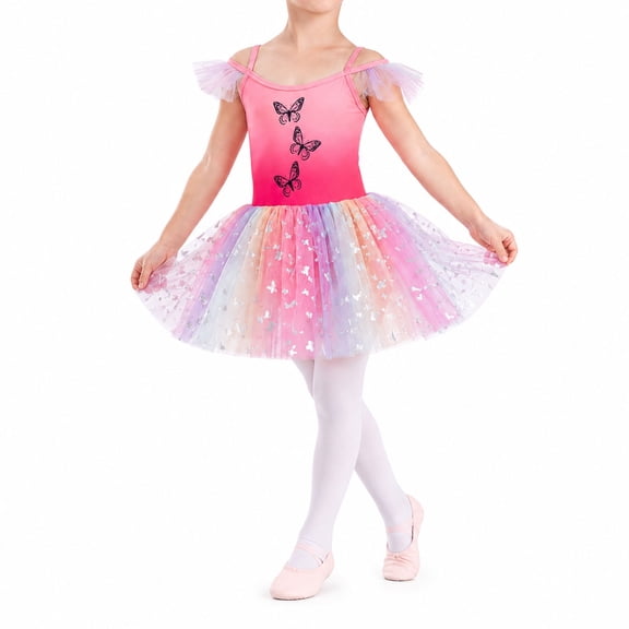 Aideaone Toddler Girls Ballet Leotard with Tutu Skirt Ruffle Sleeve Dance Costume Ages 3-7
