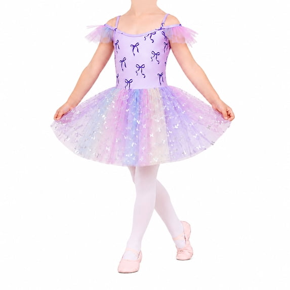 Aideaone Toddler Girls Ballet Leotard with Tutu Skirt Ruffle Sleeve Dance Costume Ages 3-7