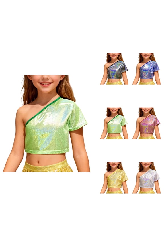 Girls Off Shoulder Cropped Top with Allover Micro Leopard Print, Tie-Front Casual Tee for Dance, Party & Summer Wear