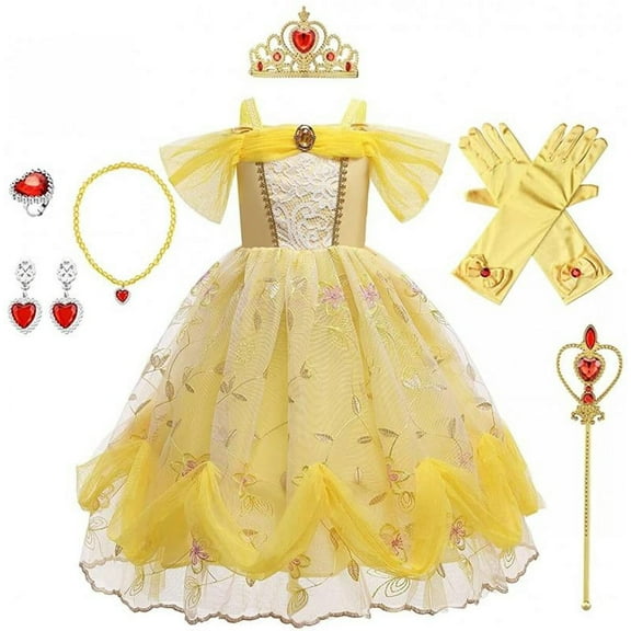 Girls Off Shoulder Princess Costume Dress Ball Gown with Accessories