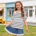 thumbnail image 1 of Girls' Off-Shoulder Printed Short Sleeve T-Shirt, Cute Gradient Star Print Casual Summer Top, Breathable Loose Fit Tee for Bigger Kids and Daily Wear White b 7 Years, 1 of 9