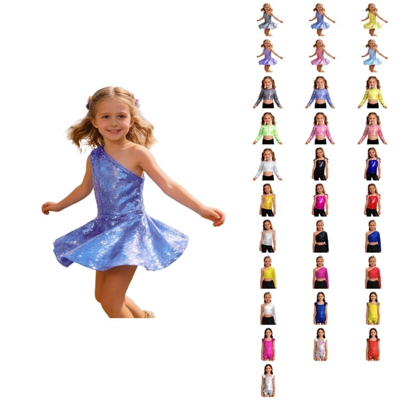 Girls Off-Shoulder Sequin Party Dress with One-Shoulder Design and Hair Bow for Wedding & Special Occasions (5-12Y)