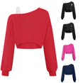 thumbnail image 1 of Girls Off Shoulder Sweatshirt Asymmetrical Long Sleeve Cute Crop Top for Kids, 1 of 5