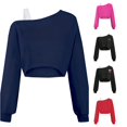 thumbnail image 1 of Girls Off Shoulder Sweatshirt Asymmetrical Long Sleeve Cute Crop Top for Kids, 1 of 4