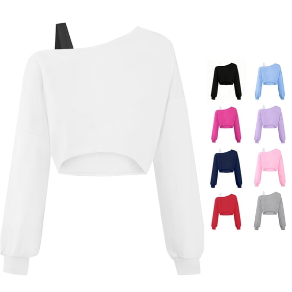 Girls Off The Shoulder Crop Tops Active Long Sleeve White Pullover Sweatshirt Fall Winter Wear 13-14 Years