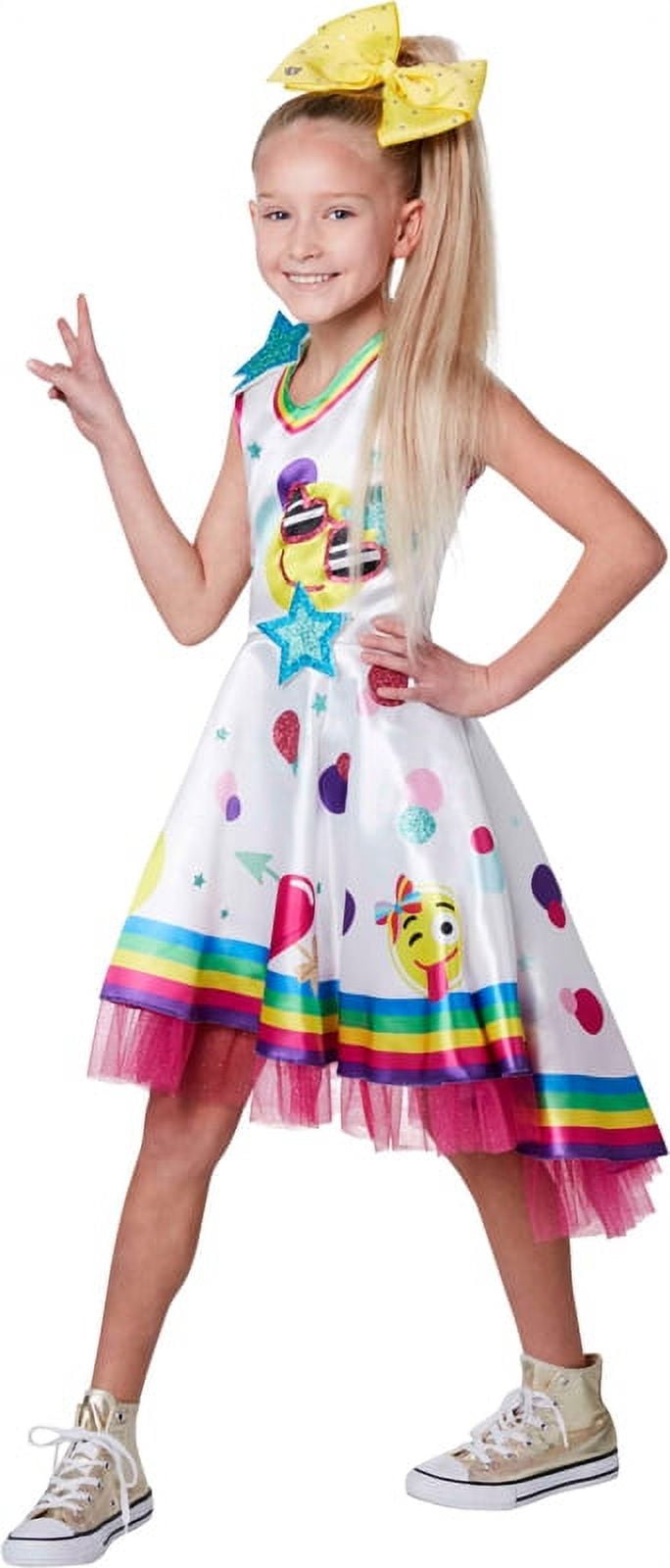 Girls Officially Licensed Nickelodeon Jojo Siwa Emoji Dress Halloween Costume M, White, Pink and Light Blue