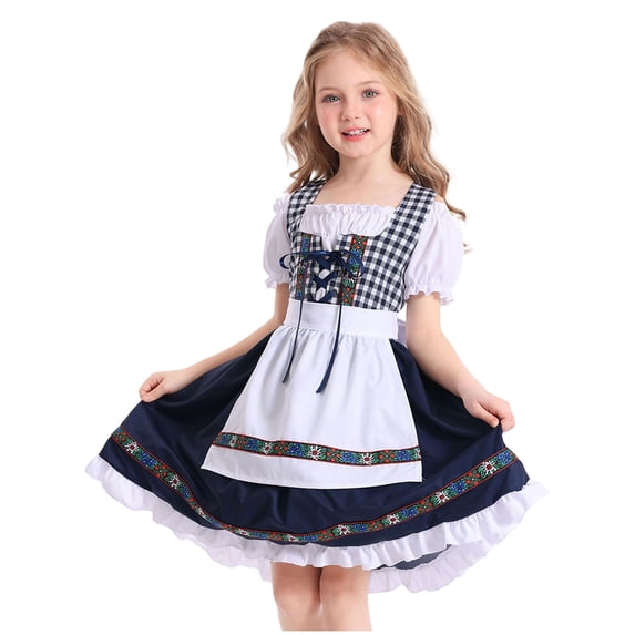 Girls Oktoberfest Dirndl Dress with Apron Bavarian Costume Traditional German Beer Festival Outfit Cute A-Line Dresses