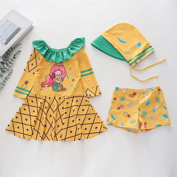 Girls One Piece 4-6Y Swimsuits Size Sun Long Sleeve Watermelon Design Swimsuit with Hat Short Summer Beach Kids Swimwear