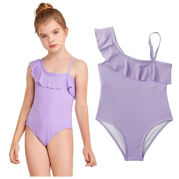 Girls One Piece Swimsuits Toddler Girls Swimsuit One Shoulder Ruffle Girls Bathing Suits Size5-6 Years