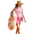 thumbnail image 1 of Girls One Piece Swimsuit 12-14 Trim Wrap Tie Back Tankini for Girls Lightweight Color Block Beach Skirt Cute Ruched Bathing Suit Removable Chest Pad Swimwear with Cover Up Pants Pink15-16 Years, 1 of 5