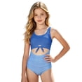 thumbnail image 1 of Girls One Piece Swimsuit, Bow Tie Front Cutout Bathing Suit, Elegant Fashion Sleeveless Swimwear for Beach Pool Summer Vacation(Dark Blue+Blue,15-16 Years), 1 of 4