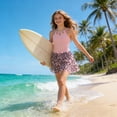thumbnail image 1 of Girls One Piece Swimsuit Cut Out Ruffle Bathing Suit V Neck Swimwear Solid Color with Cover Up Skirt (Pink,11-12 Years), 1 of 7