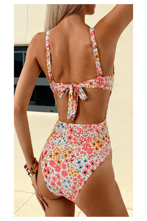 Girls One Piece Swimsuit Floral Bathing Suit Scoop Neck Boho Swimwear for Teens Kids 2-16 Years Beach Pool Summer
