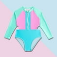 thumbnail image 1 of Girls One Piece Swimsuit Kid Girls Swimsuits Color Matching Long Sleeve Girls Bathing Suit Size6-7 Years, 1 of 7
